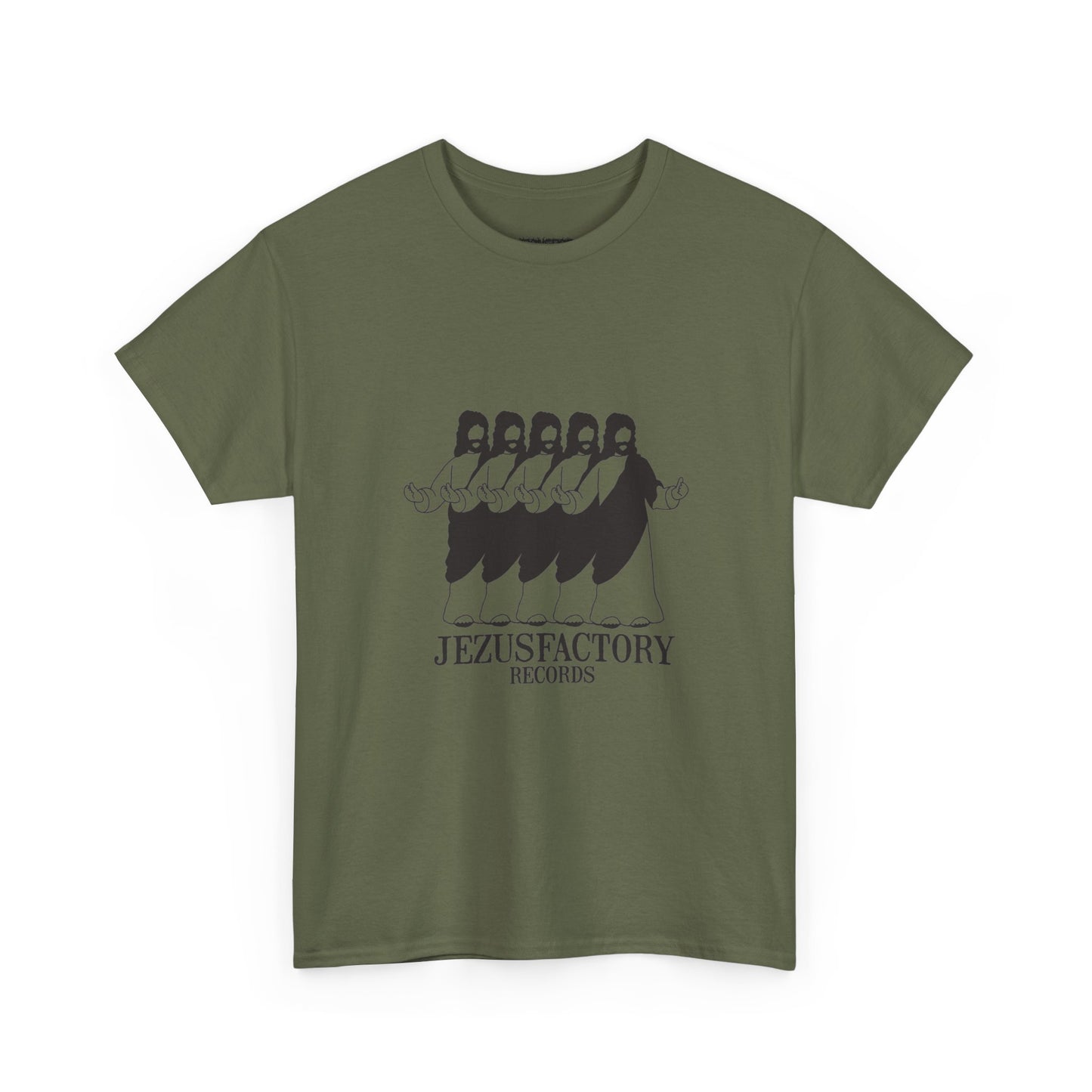 jezus factory records tee (black on green/white)