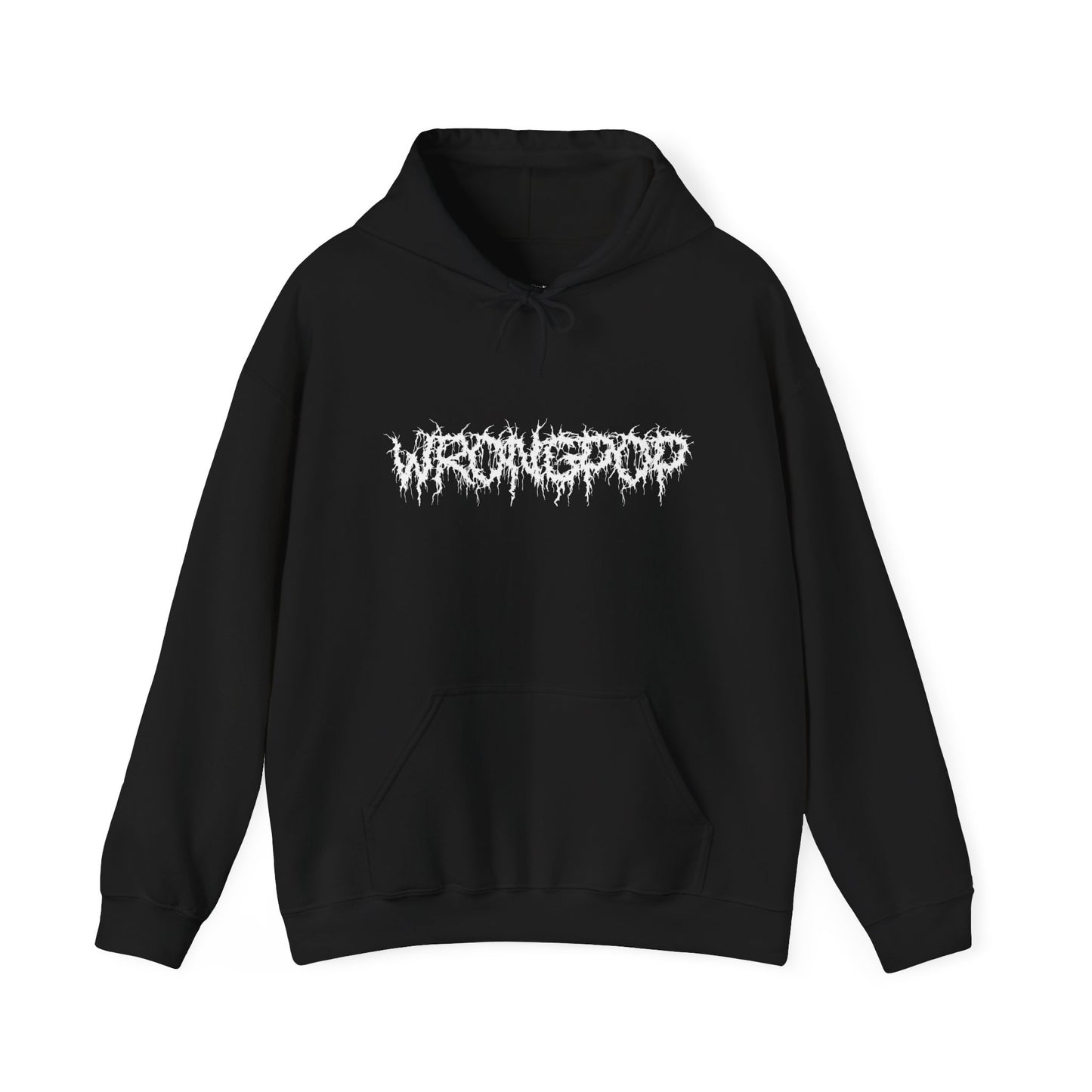 Wrongpop white logo black hoodie — lifestyle