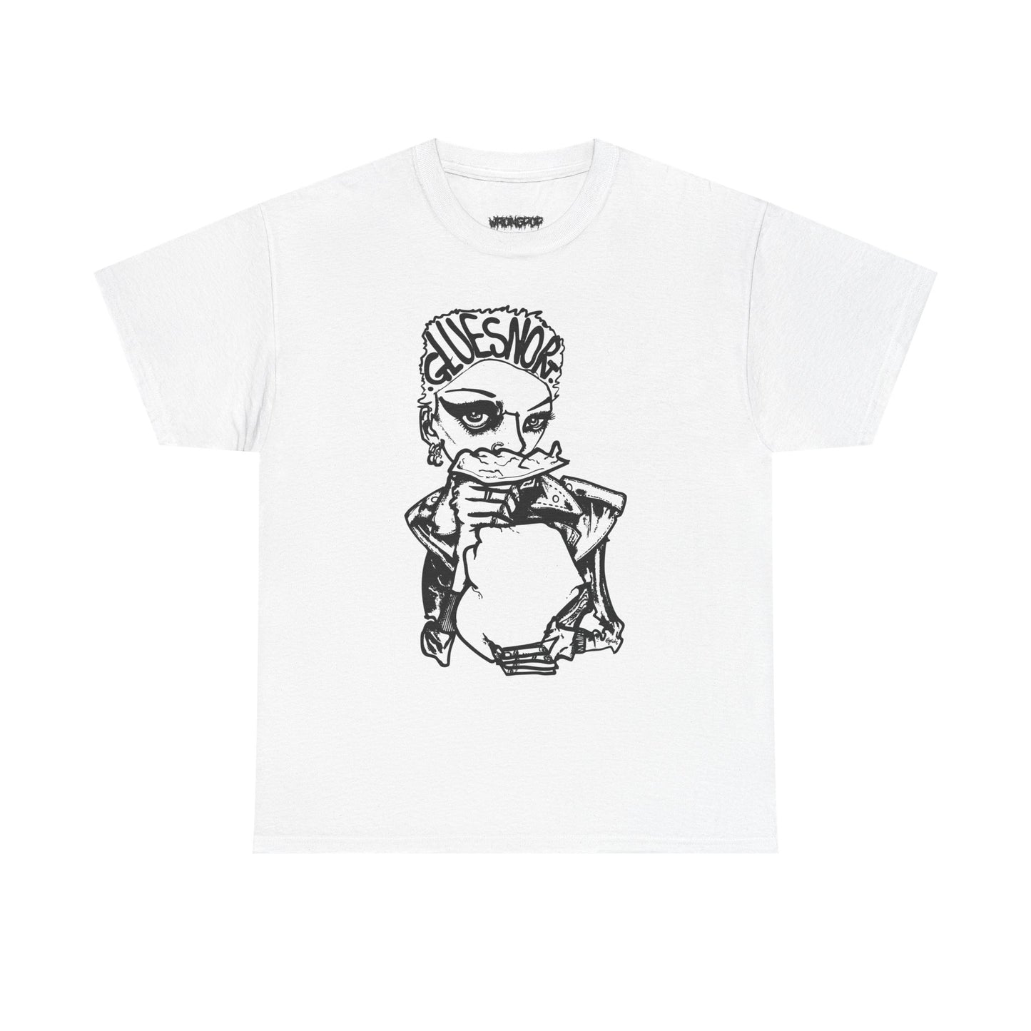 Gluesnort Festival Tee — black print on white, illustration by Graeme Ross