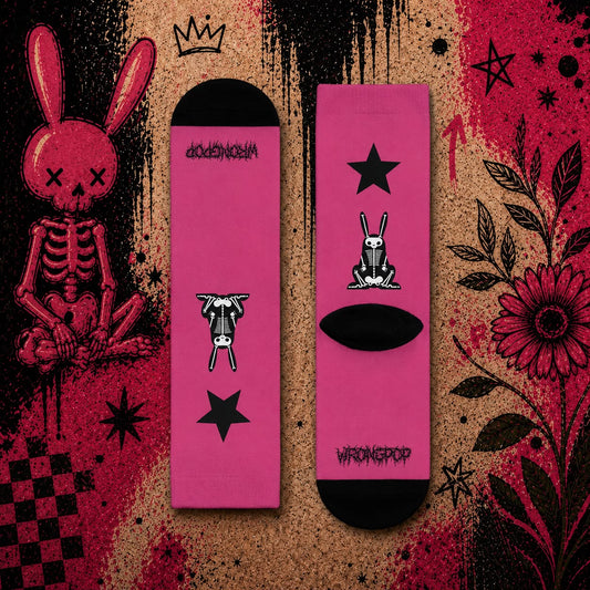Wrongpop X-Ray Bunny socks black and pink — design 1