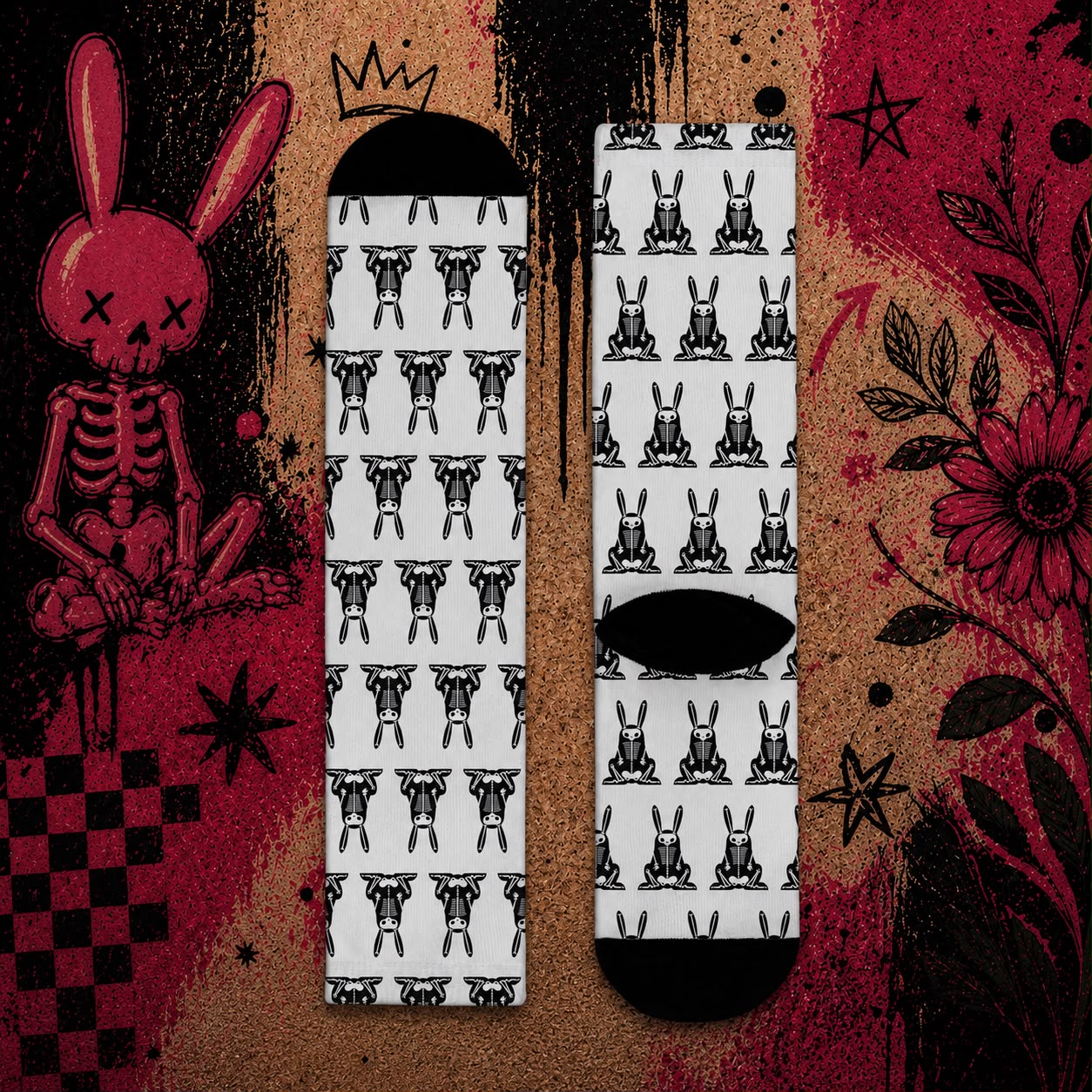 Wrongpop X-Ray Bunny socks black and white — design 2