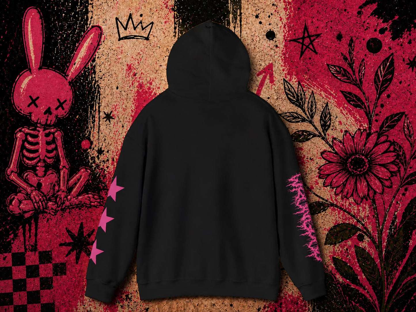 Wrongpop X-Ray Bunny hoodie pink on black — back