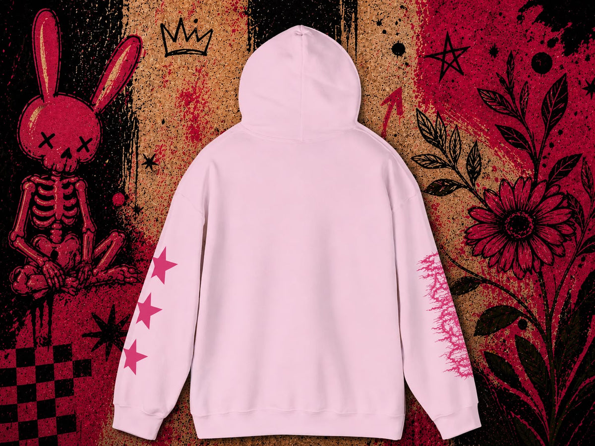 Wrongpop X-Ray Bunny hoodie pink on pink — back