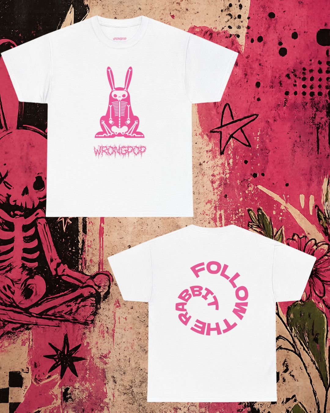 x-ray bunny (pink on white tee)