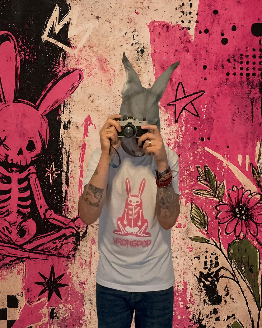 Wrongpop X-Ray Bunny tee pink on white — view 3