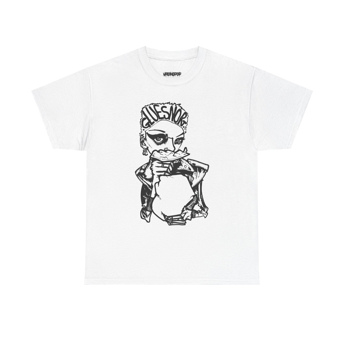 Gluesnort Festival Tee — black print on white, illustration by Graeme Ross