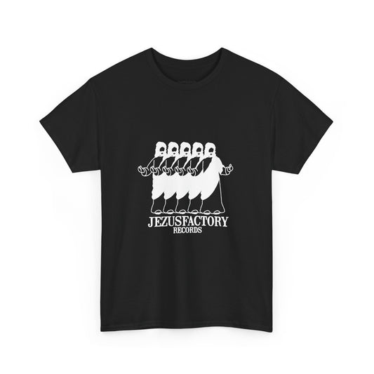 jezus factory records tee (white on black/red)