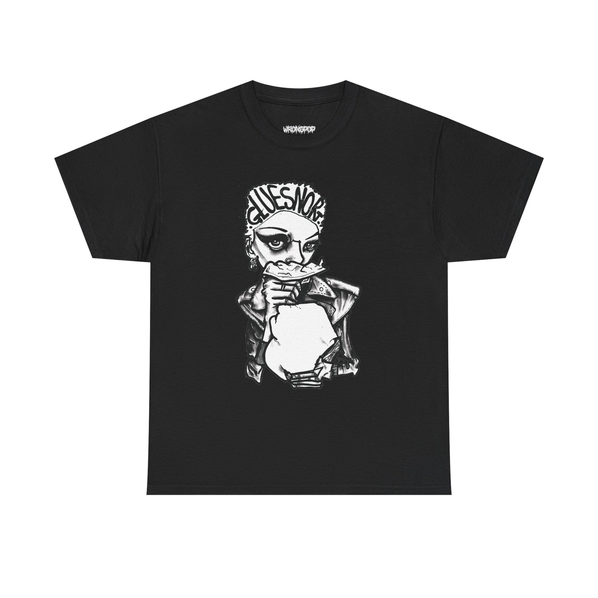 Gluesnort Festival Tee — white print on black, illustration by Graeme Ross