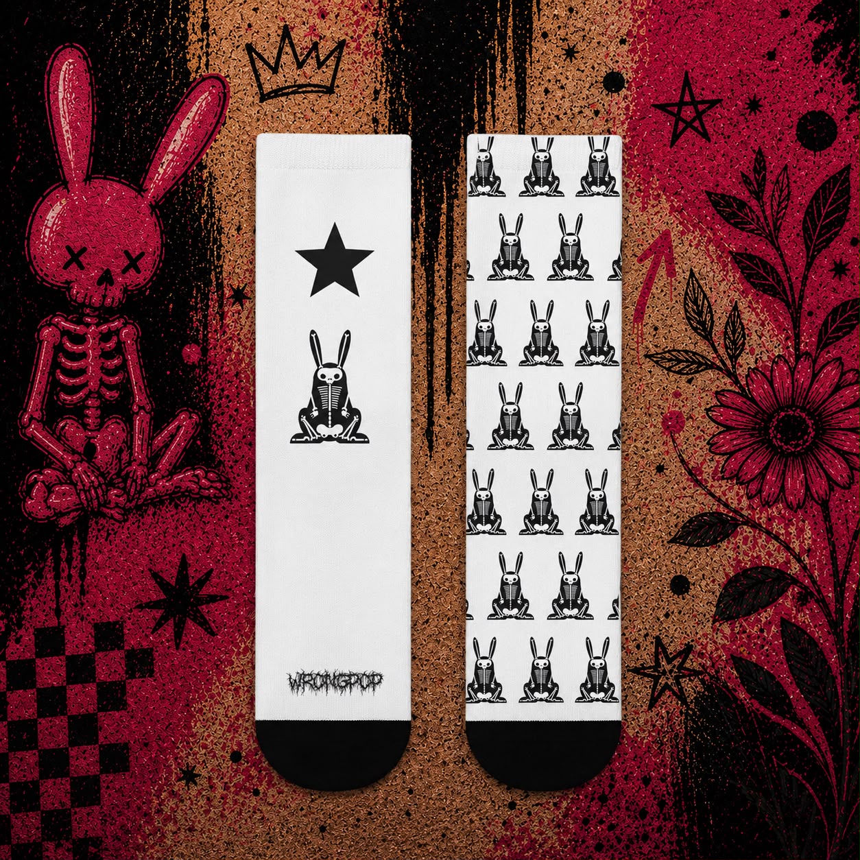 Wrongpop X-Ray Bunny socks black and white — both designs