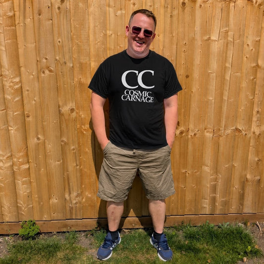 cosmic carnage tee (white on black)