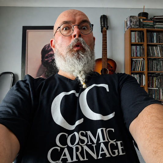cosmic carnage tee (white on black)