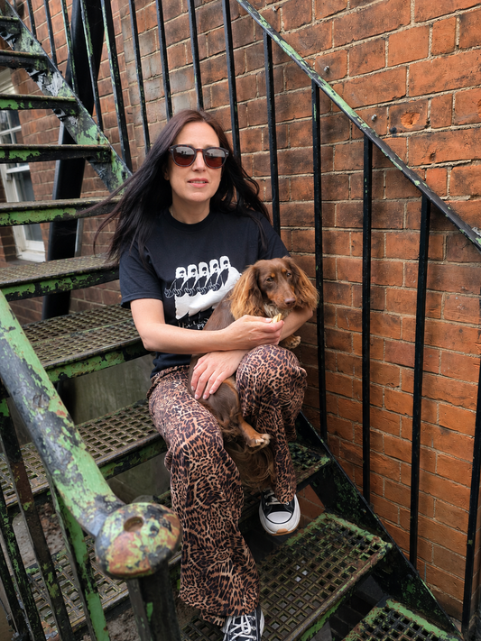 jezus factory records tee (white on black/red)