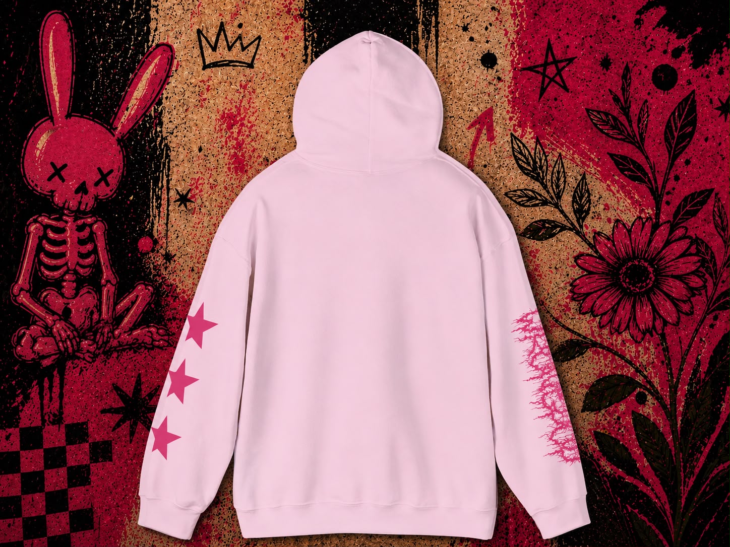 Wrongpop X-Ray Bunny hoodie pink on pink — back