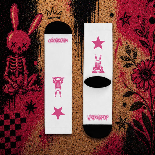 Wrongpop X-Ray Bunny socks pink and white — design 1