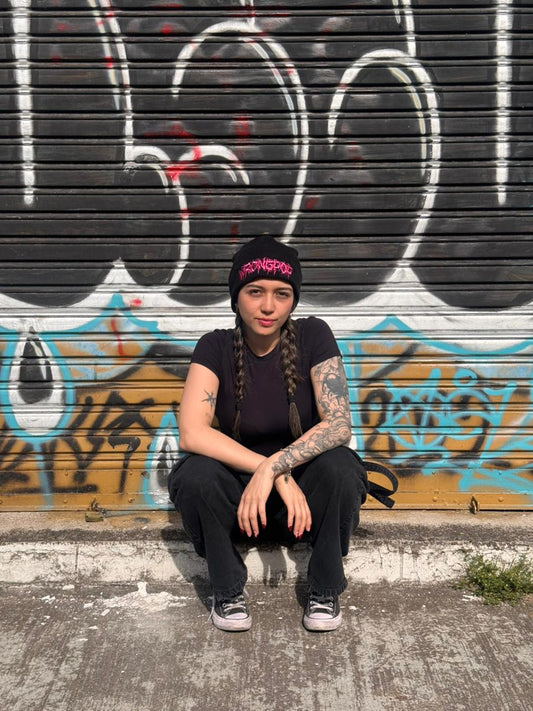 pink logo beanie
