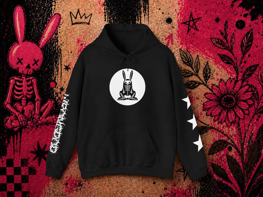 Wrongpop X-Ray Bunny hoodie white on black — front