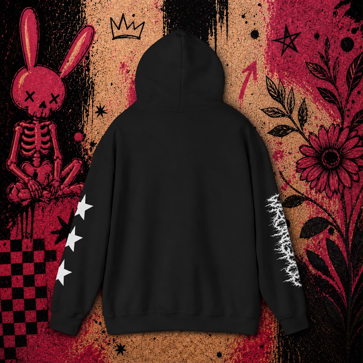 Wrongpop X-Ray Bunny hoodie white on black — back