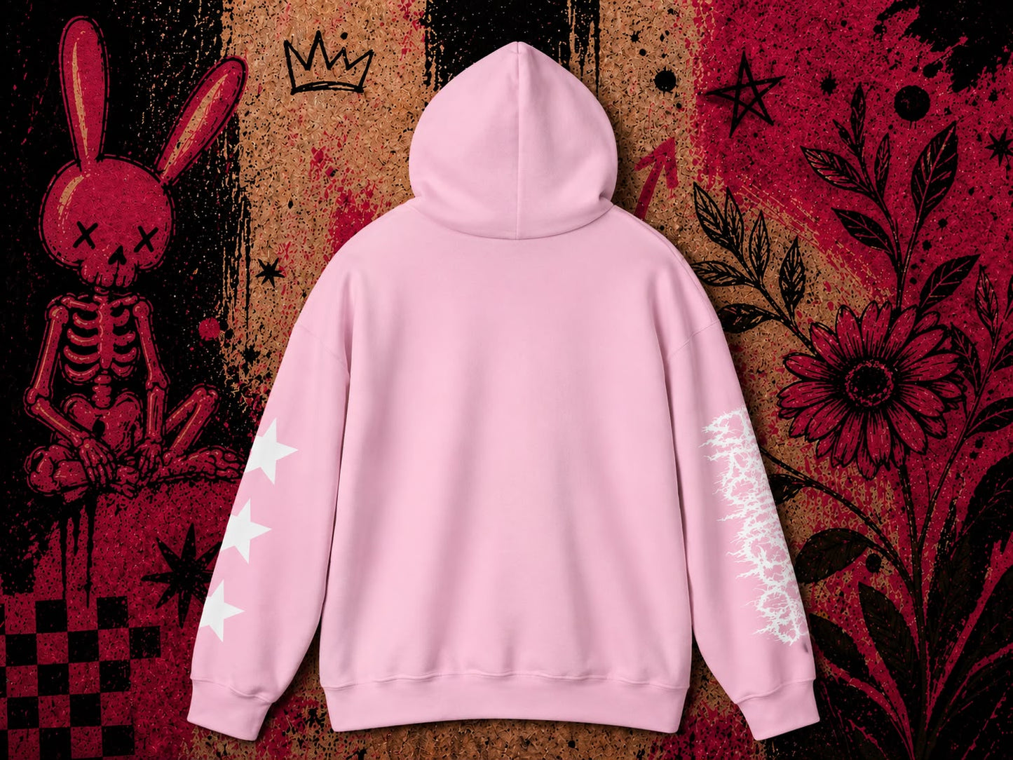 Wrongpop X-Ray Bunny hoodie white on pink — back
