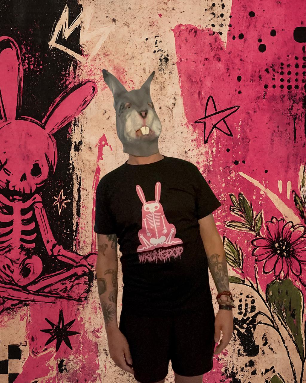x-ray bunny (pink on black tee)