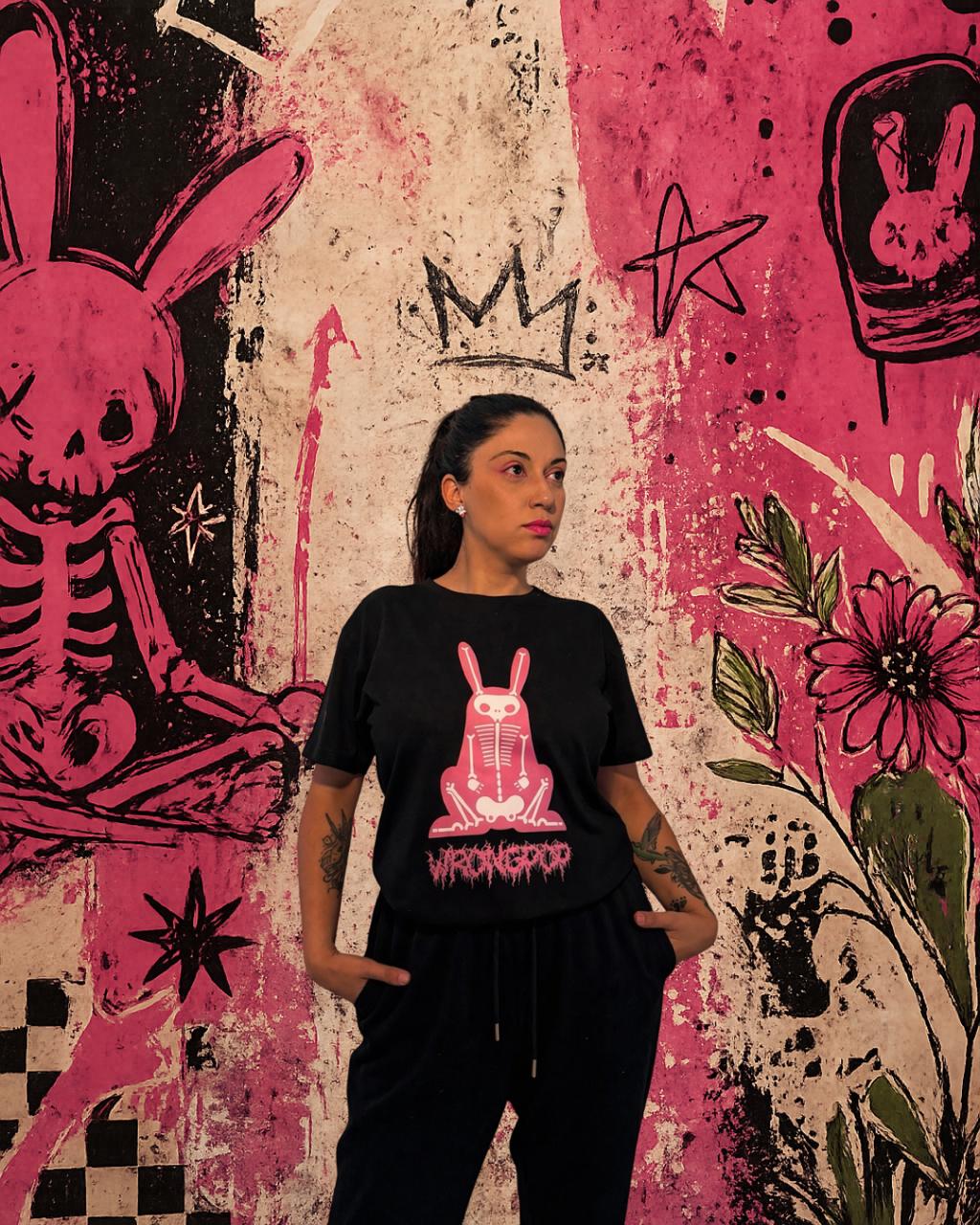 x-ray bunny (pink on black tee)