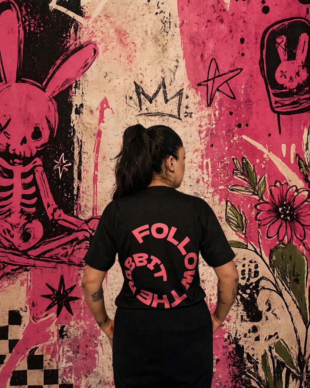 x-ray bunny (pink on black tee)