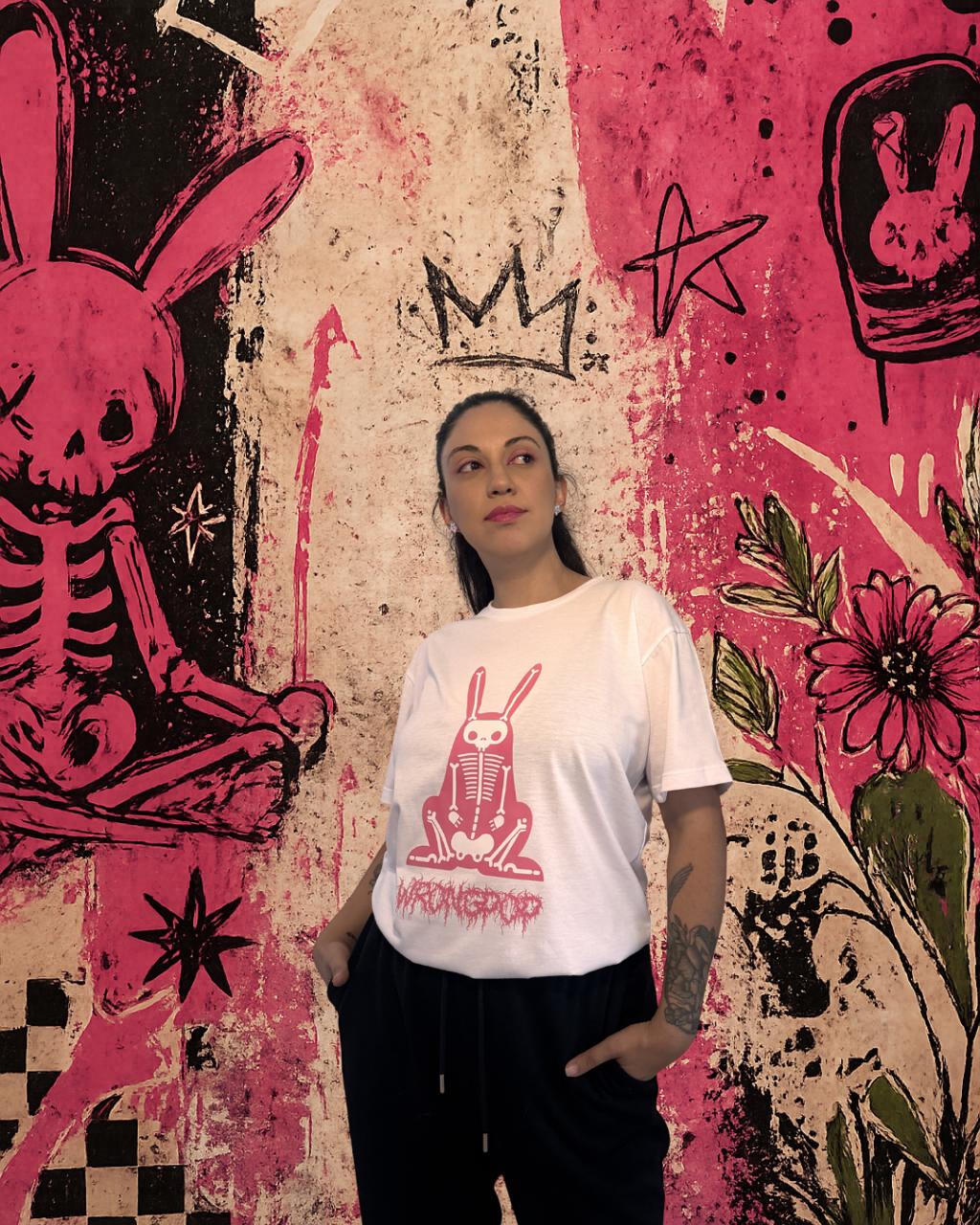 x-ray bunny (pink on white tee)