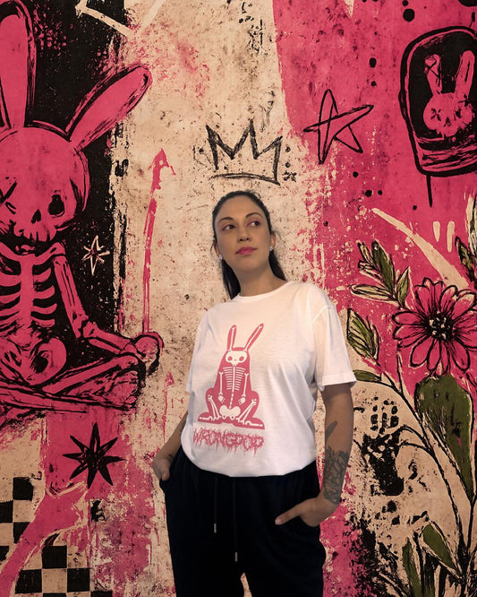 x-ray bunny (pink on white tee)