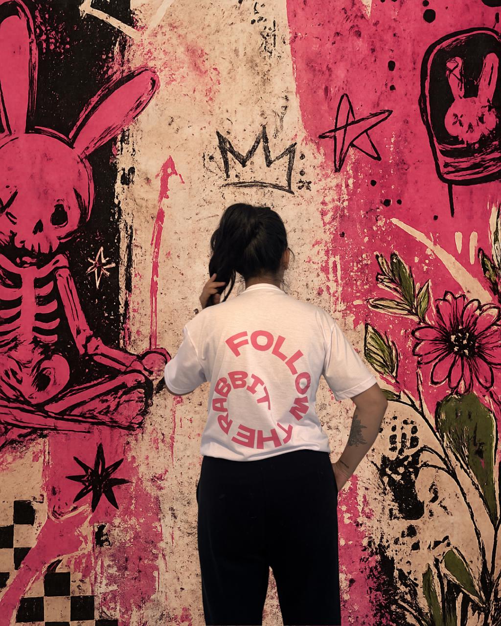 x-ray bunny (pink on white tee)