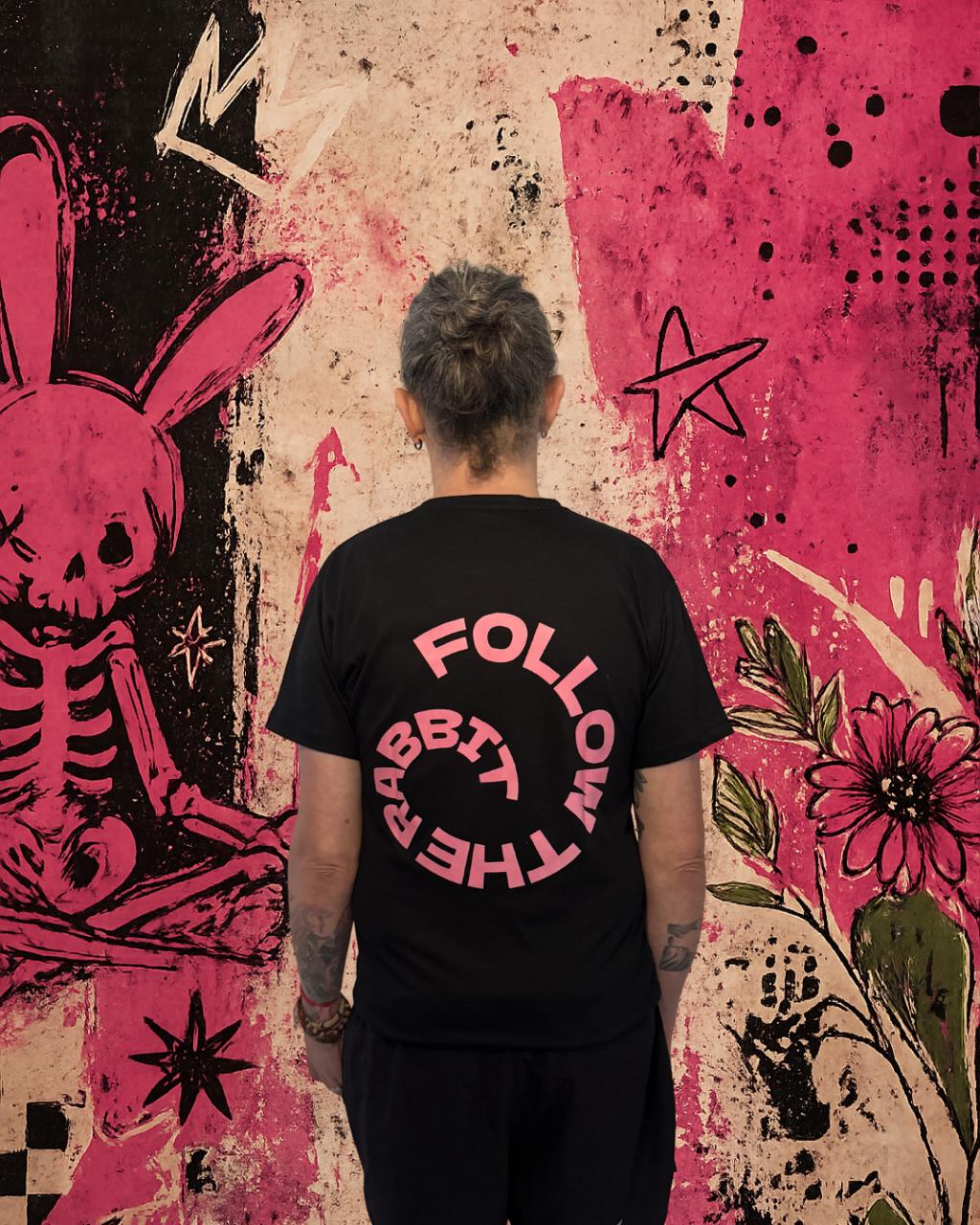 x-ray bunny (pink on black tee)