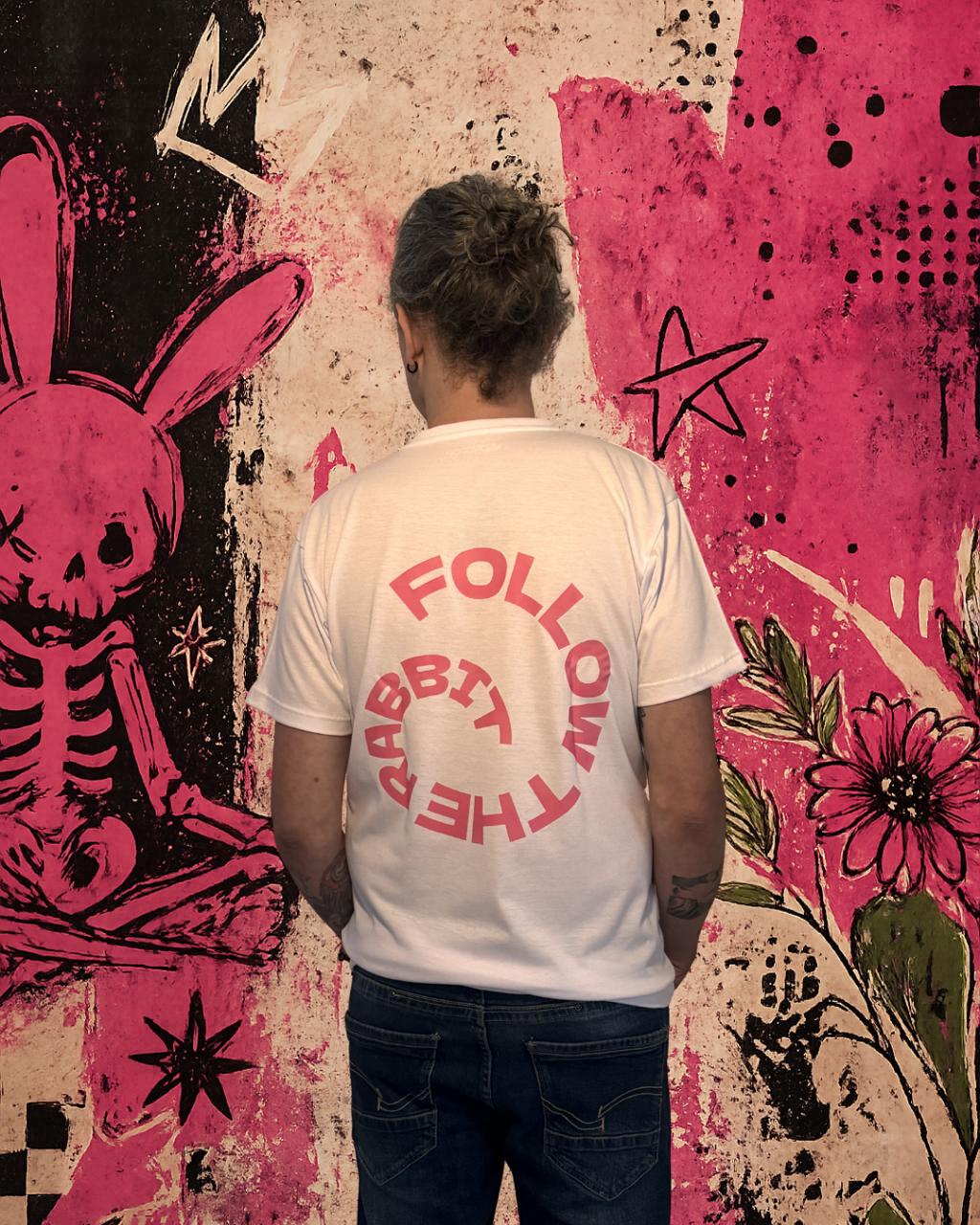 x-ray bunny (pink on white tee)
