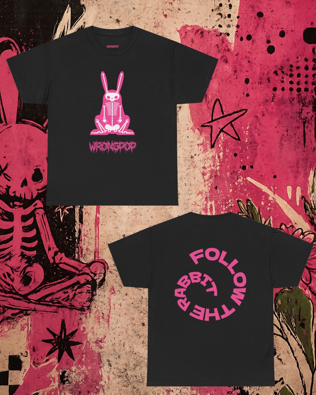 x-ray bunny (pink on black tee)
