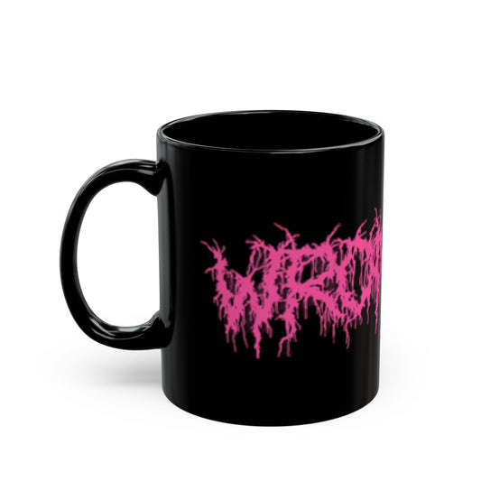 Wrongpop pink logo mug — lifestyle shot