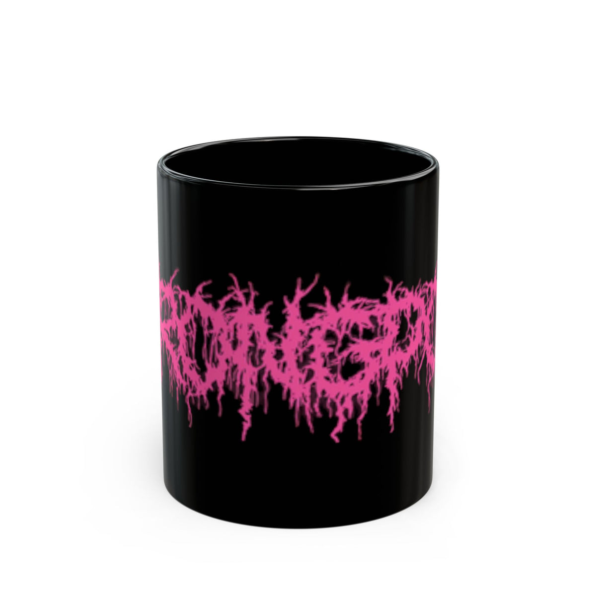 Wrongpop pink logo mug — angle view