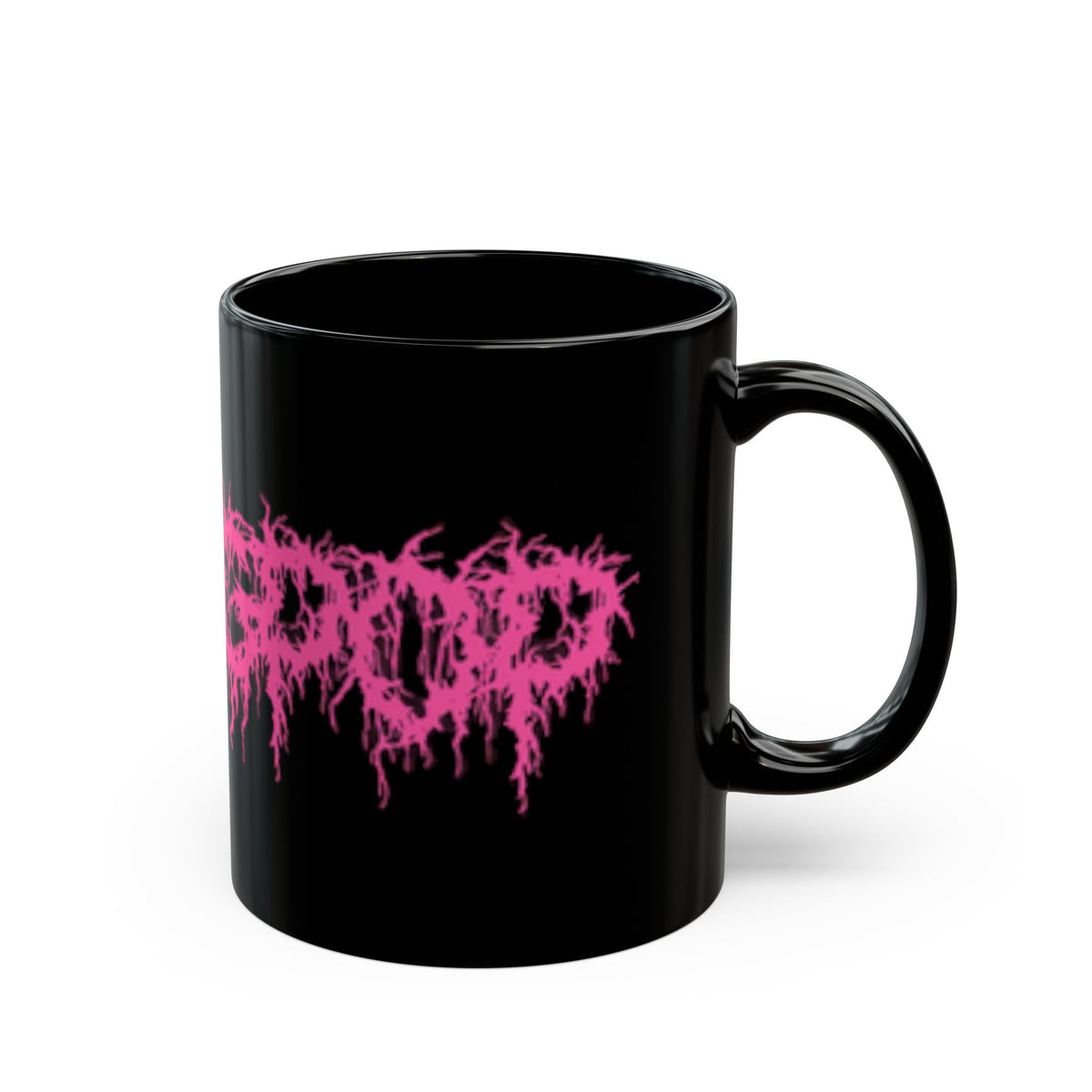 Wrongpop pink logo mug — detail shot
